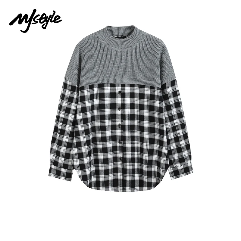 

MJstyle 2021 INS модный Женский Повседневный теплый свитер с длинным рукавом серый свитер рубашка с ложным воротником 821120001