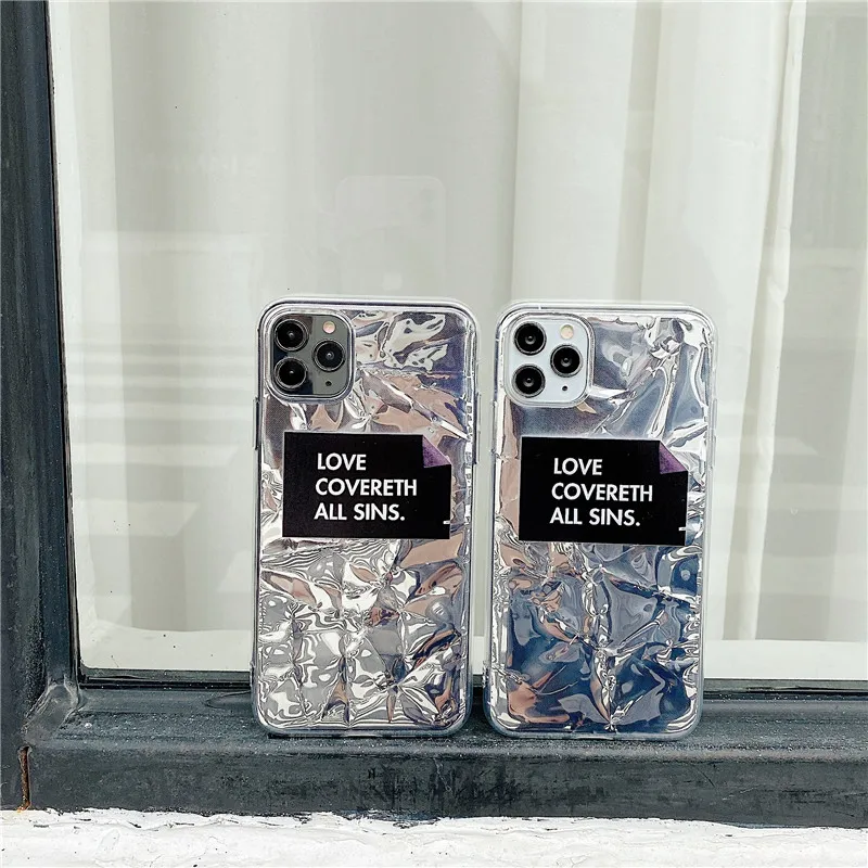 

Hot trend fold mirror letters transparent soft Phone Case For iphone 8 7 6s Plus 11 Pro X XR XS MAX INS luxury cute clear Cover