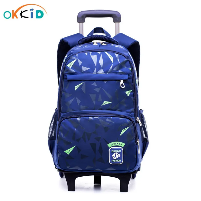 OKKID detachable stair climbing trolley school backpack with wheels kids rolling backpack boy book bag school bags for boys gift