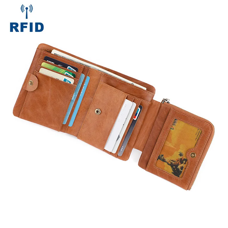 Мужской винтажный кошелек из натуральной кожи RFID блокирующий кредитный