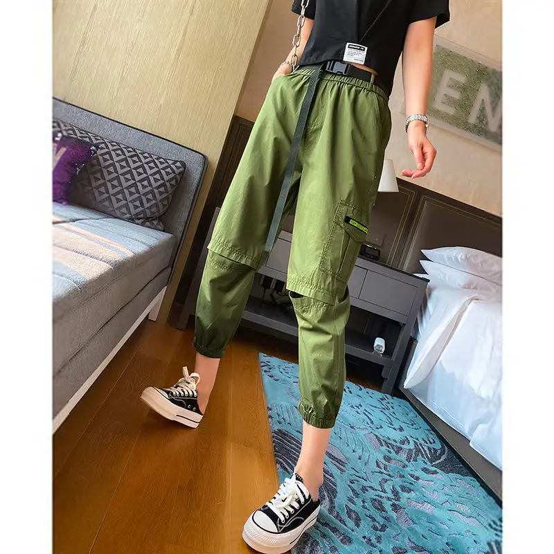 

Casual pants women's wild 2020 summer new women's Korean version of fashion ripped feet overalls women's thin high waist street
