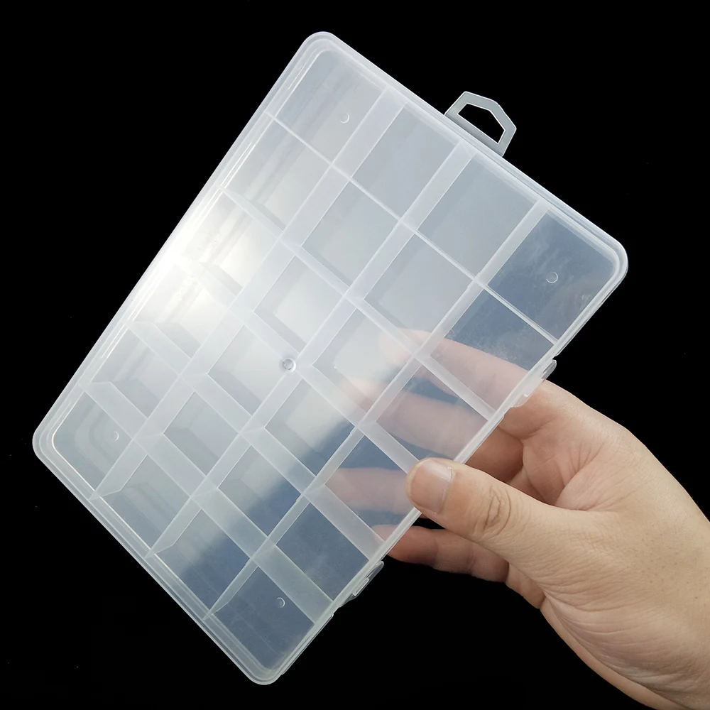 

RBFHYER Plastic Rectangle Non-removable 24 Slots big Box Earring Ring Jewelry Beads Case Container Compartment Storage Box