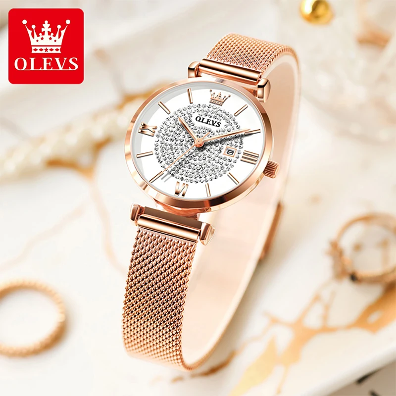 

OLEVS Fashion Casual Ladies Quartz Starry 30M Waterproof Single Calendar Watches Female Watch Trend Milanese Mesh Belt 6892