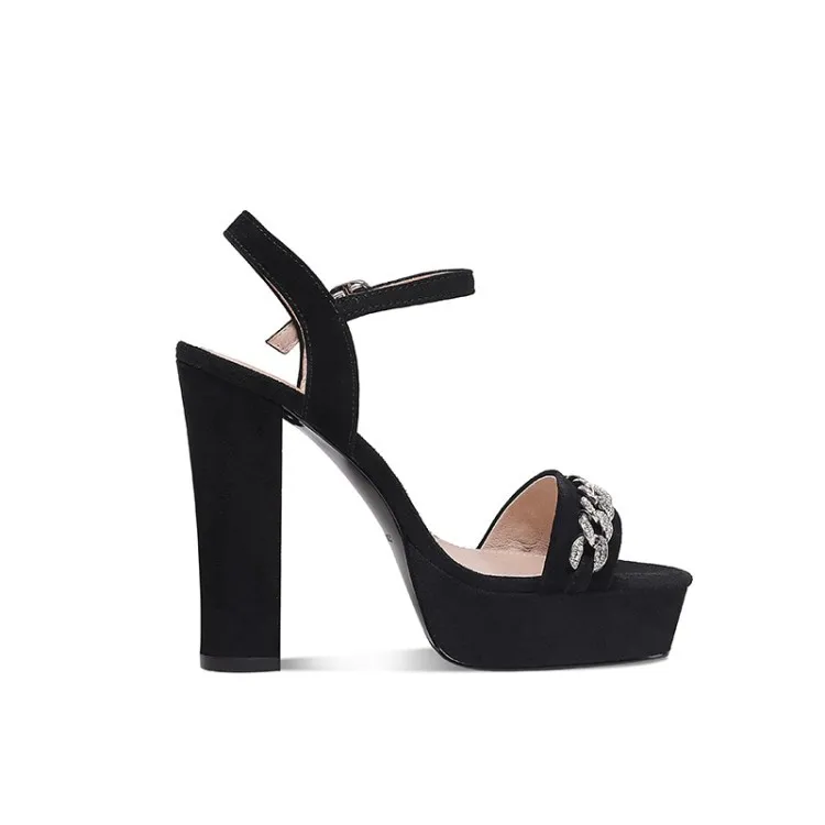 

Summer 2021 sandals women's high heeled thick heeled one line diamond elegant high heeled shoes