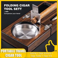 cigar ashtray cuba portable foldable solid wood stainless steel cigar cutter tapper bracket set travel folding cigar tool set