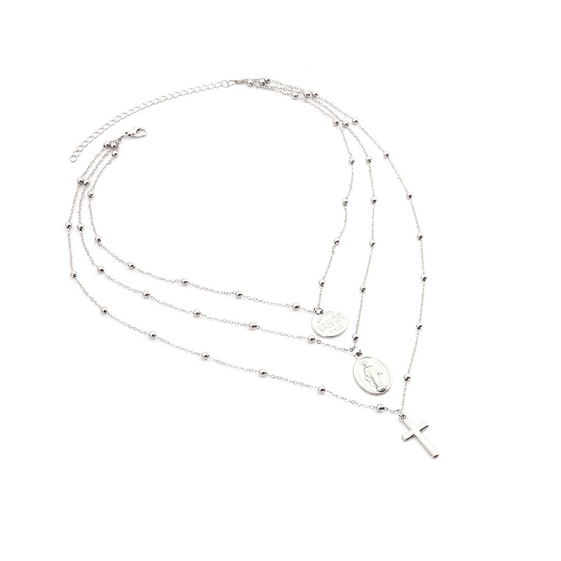 Многослойное металлическое ожерелье с подвеской-крестом в стиле панк | Украшения