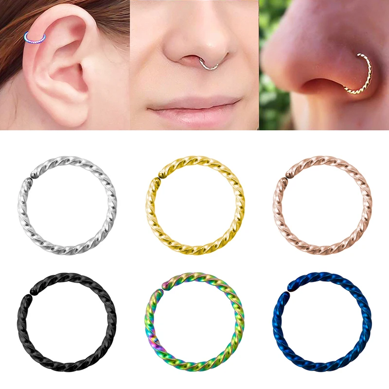 

6Pcs Twist 316L Stainless Steel Nose Ring Hoop Cartilage Earring Hoop Septum Piercing Hypoallergenic Lip Rings Jewelry 8-12mm