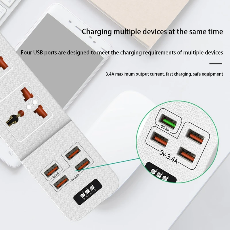 Multi-Function Power Strip Expander 3 Sockets 4 Smart USB Flame-Retardant Square Home | Обустройство дома