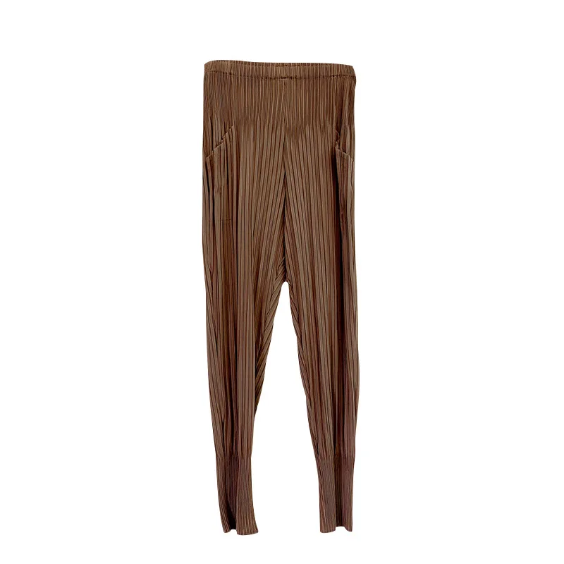 

2021 Summer Miyake Folds Ladies Trousers New Solid Color Two-Pocket Thin Large Size Loose Pleated Casual Pants For Women WXa28