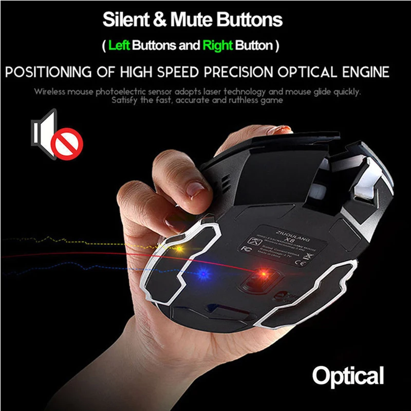 wireless gaming mouse rechargeable x8 silent led backlit usb optical ergonomic mouse gaming mice for laptoppc free global shipping