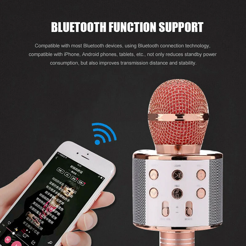 4 In 1 LED RGB Wireless Bluetooth Karaoke Mini Microphone USB Speaker for Home KTV HSJ-19 | Электроника