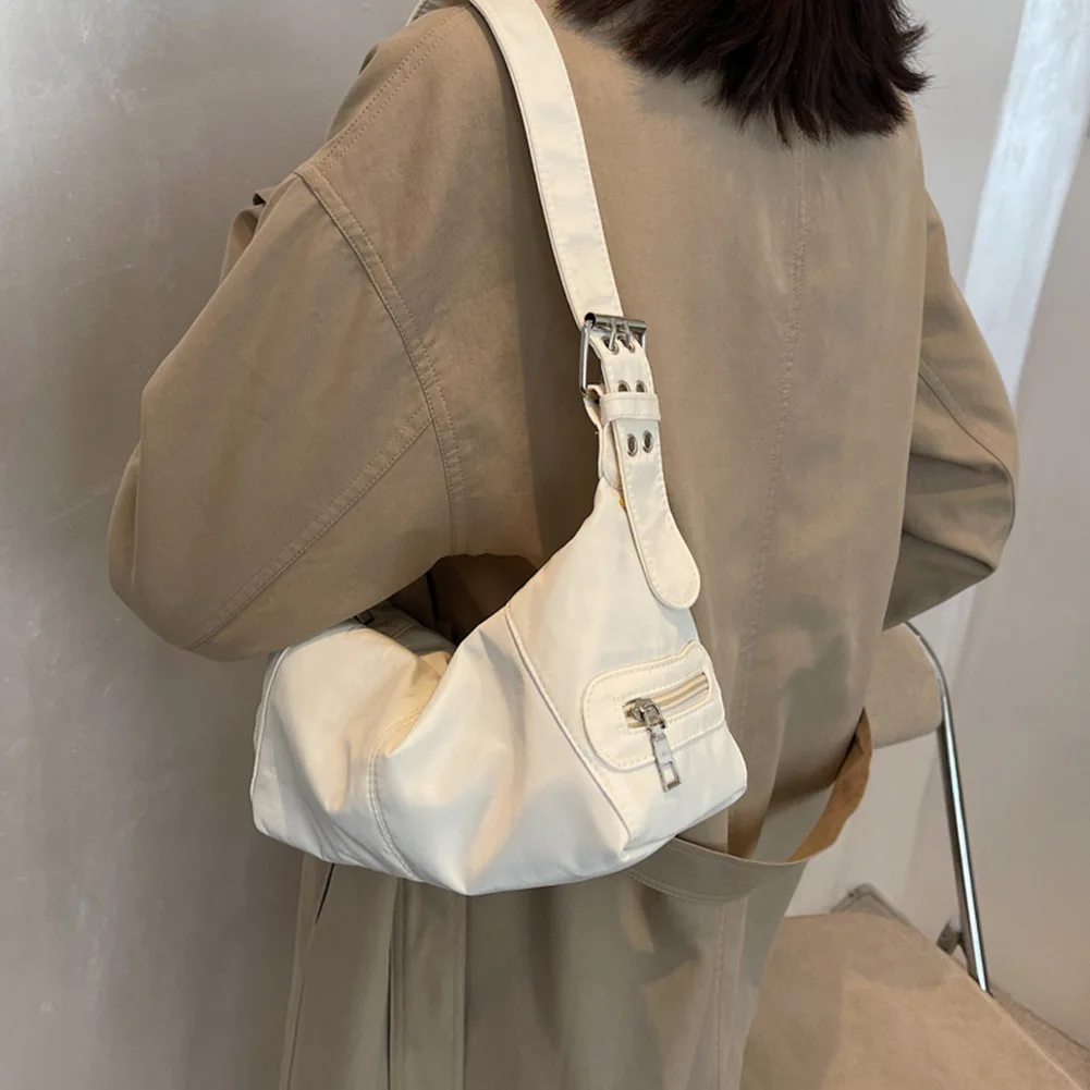 

Women Solid Color Shoulder Bag Vintage Designer Nylon Underarm Bag Wild Belt Buckle Handle Bag Female Hobo Bags bolso mujer
