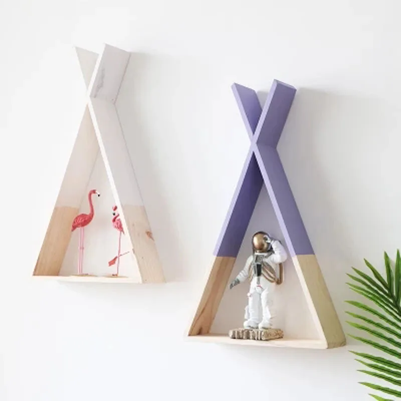 Высокое качество дерево скандинавский треугольник настенная полка детская