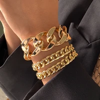 hiohop punk big statement curb cuban chain bracelet set thick gold color charm bracelets bangles for women gifts trendy jewelry