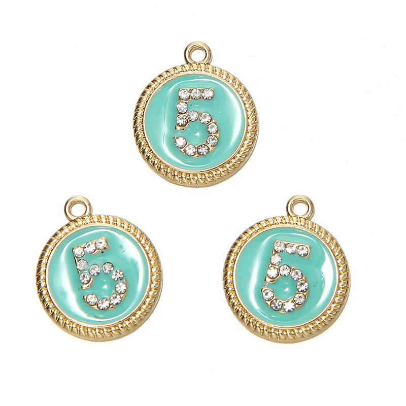 

YEYULIN 10pcs Oil Drop Round Shape Enamel Charms Pendant Rhinestone Number 5 Charms DIY Bracelets Floating Jewelry Accessories