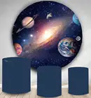Круглый Виниловый фон с изображением космоса, планеты, звездного неба для детского дня рождения, декор для фотостудии