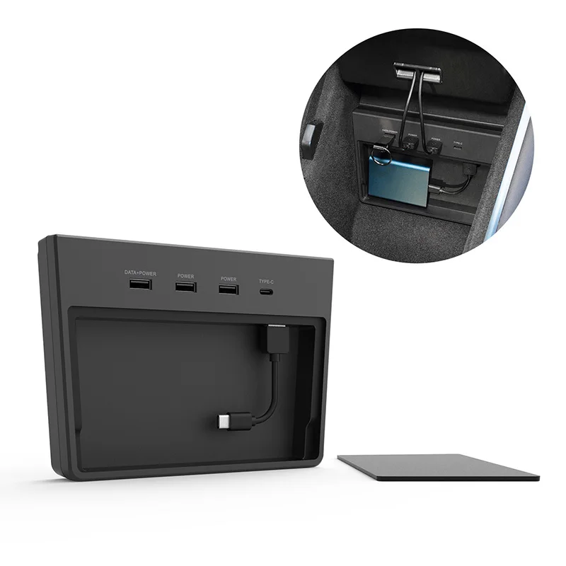 

for Tesla Model 3 Wireless Charging Pad Type-C Connector Center Console Storage Box USB Hub 5 Ports