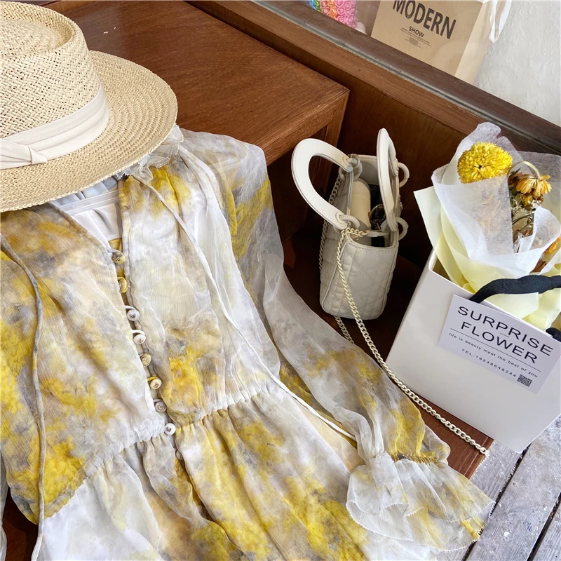

Women's Summer Ruffle Collar Retro Loose Long Sleeve Jumpsuit Rompers One Piece Botanical Print Sexy Pajamas Loungewear Q294