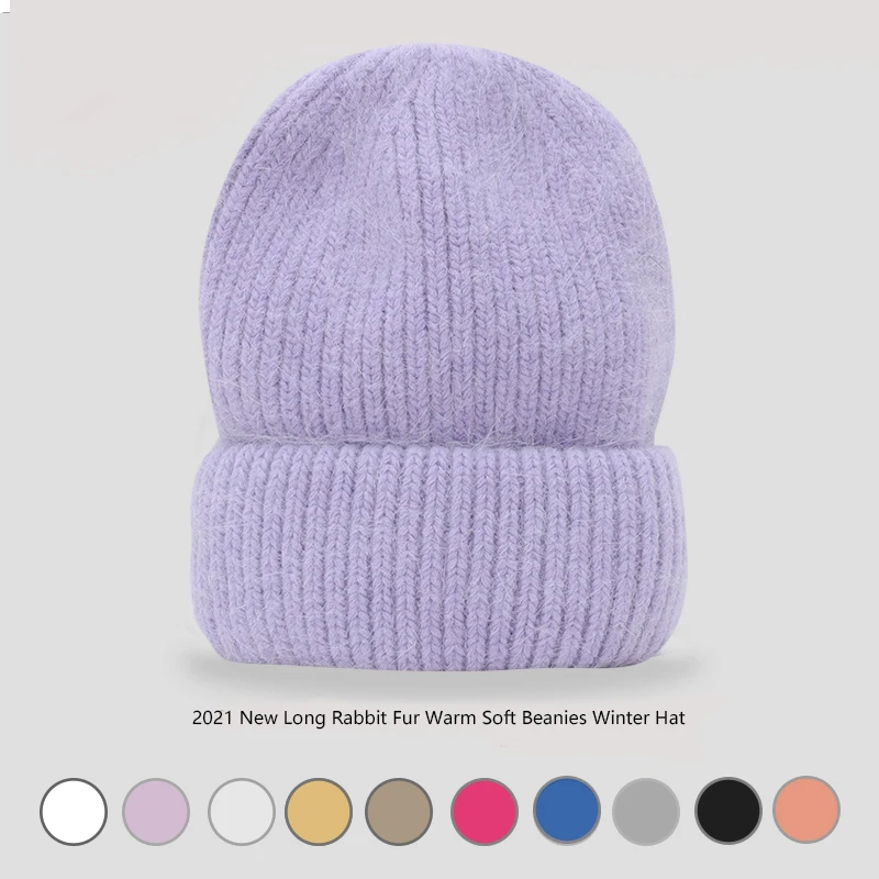 

2021 New Rabbit Cashmere unisex Woman Winter Hat With Lurex Autumn Beanies Cashmere Woman Warm Rabbit Fur Skullies Gift