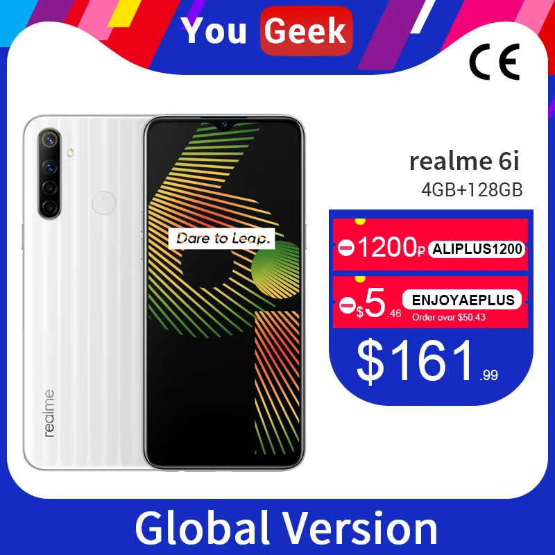 Глобальная версия realme 6i 4 Гб 128 ГБ 6 5 ''мини экран Helio G80 Восьмиядерный 48 МП AI Quad