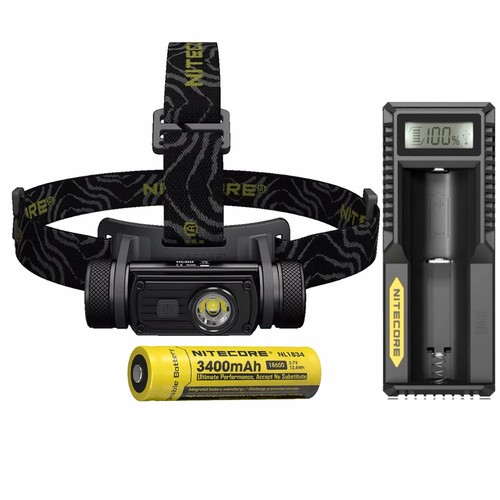 NITECORE HC60 налобный фонарь с зарядкой от USB CREE XM-L2 U2 max 1000 люмен дальность луча 117 м налобный фонарь с аккумулятором 18650 3400 мАч - Испускаемый цвет: HC60 UM10