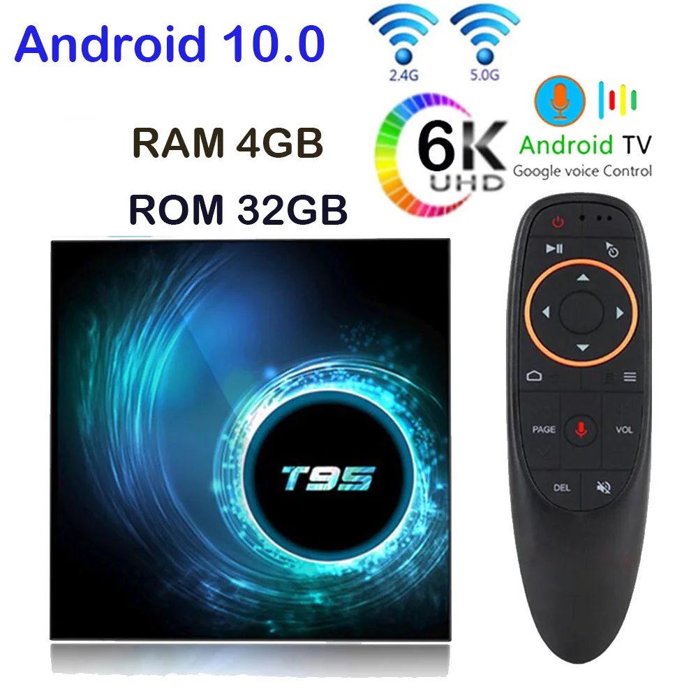 

Smart TV Box T95 Android10.0 Allwinner H616 wifi 2.4G&5G 6K Media Player 4GB 32GB With voice remote control android tv box