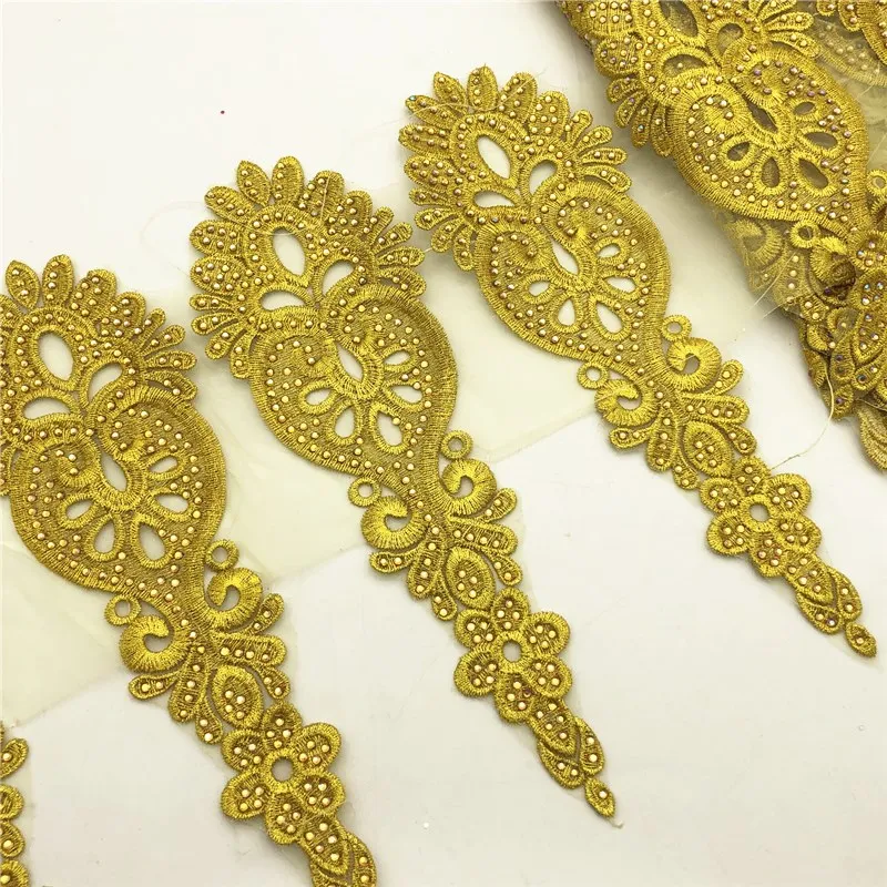 5 ярдов золотые стразы кружево с металлической вышивкой Нигерия Венеция вязаный