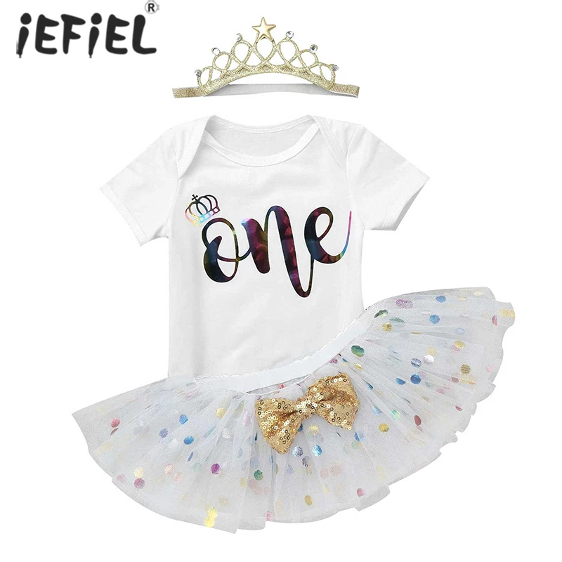 

Для новорожденных, для маленьких девочек комплект одежды принцессы 1st на день рождения наряд для вечеринки комбинезон с буквенным принтом с блестками, платье с пачкой из сетки с костюм с короной