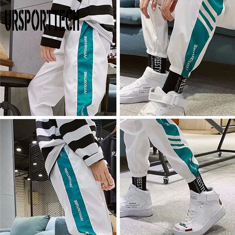 Джоггеры мужские в полоску по бокам брюки уличная одежда модные спортивные штаны