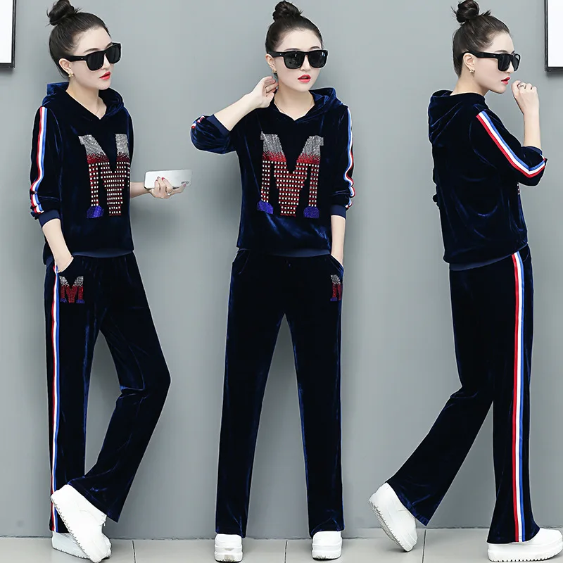 Велюровый спортивный костюм комплект из двух предметов Vetement Femme 2019 Chandal Mujer 2 пьезы
