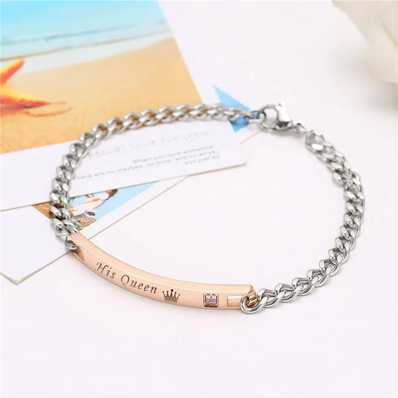 Большая распродажа новая мода пара браслетов из нержавеющей стали ее король его