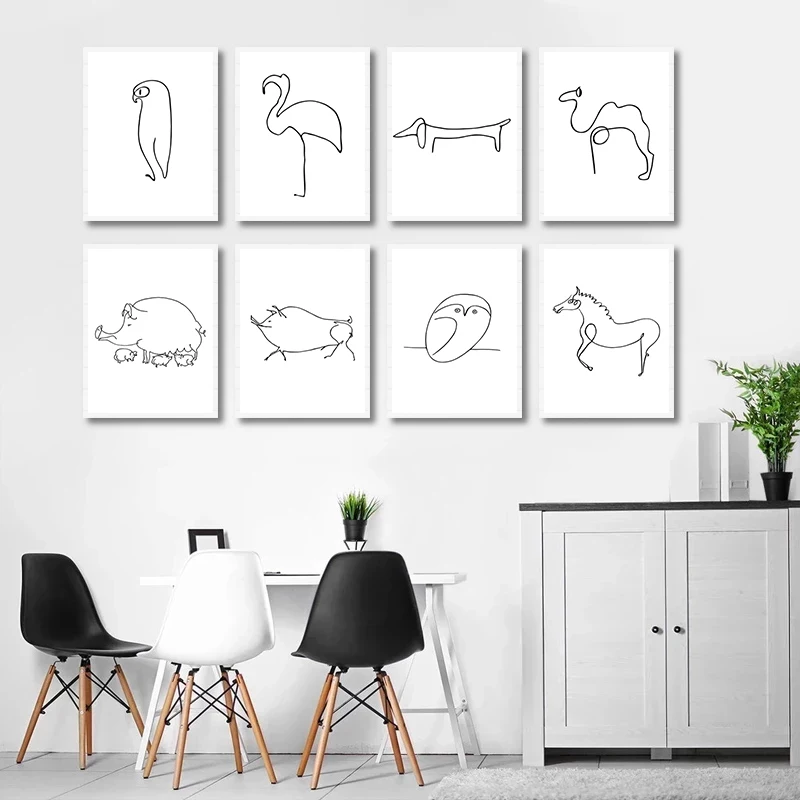 

Animals Abstract Picasso Minimalist Line Drawing Wall Art Canvas Painting Posters and Prints Picture Home Room Decor (No Frame)