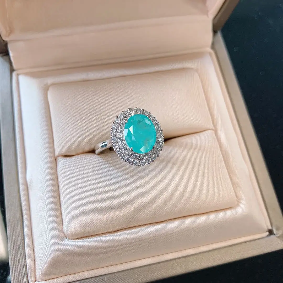 

PANSYSEN 100% 925 Sterling Silver Jewelry Set Oval Paraiba Tourmaline Emerald Sapphire Necklace Earrings Ring Sets Wholesale