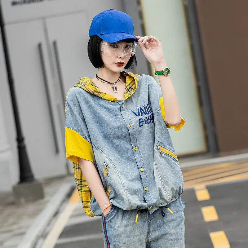 Куртка женская в клетку Max LuLu повседневная с капюшоном стиле пэчворк Корейском на