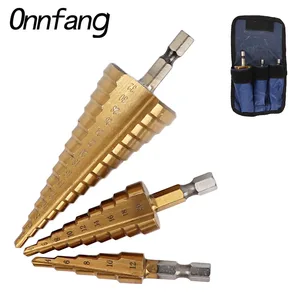 Ступенчатое сверло из быстрорежущей стали с титановым покрытием, набор инструментов для сверления отверстий с шестигранным хвостовиком, 4-12 мм, 4-20 мм, 4-32 мм