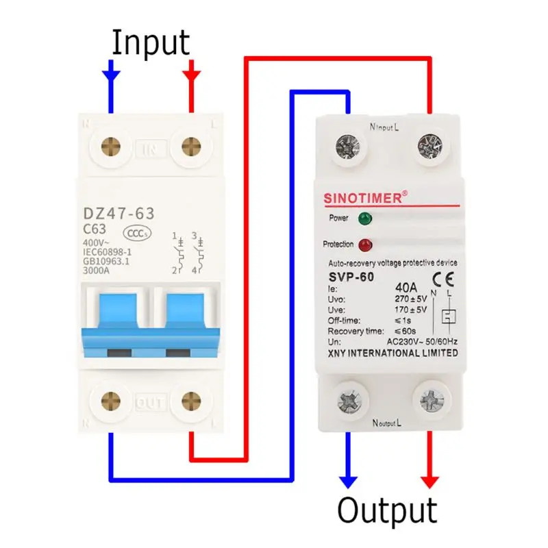 230V AC 40A Din Rail восстановление перенапряжения под Напряжение защитное устройство