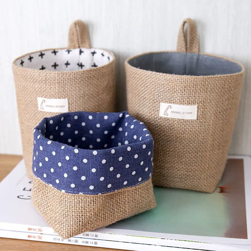 

1PCS Cotton Linen Printing Hanging Storage Bag Wall Mounted Wardrobe Hang Bag Wall Pouch Cosmetic Toys Organizer