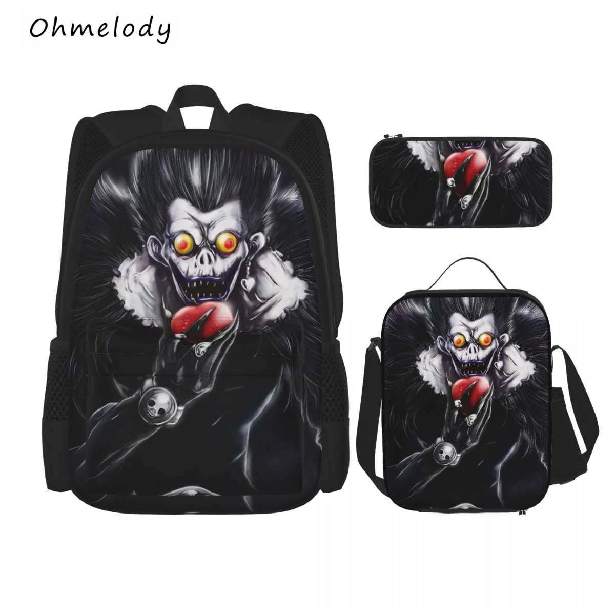 

Death Note Boys School Backpack Sets 3in1 Bookbag Lunch Bags Pencil Cases Children Cartoon Backpack for Travelling Picnic Hiking
