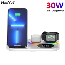 LED 4 in 1 Wireless Charger Dock Qi Fast Charging Station for Apple Watch Airpods iPhone 12 13 Pro S