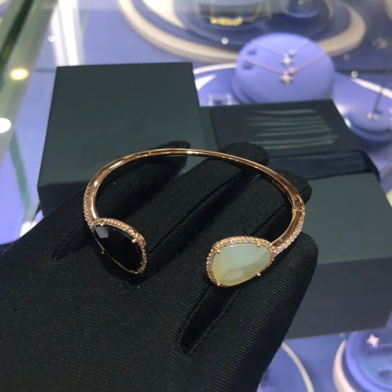 UMGODLY роскошный бренд черный белый камень браслет фианит открытый манжета для