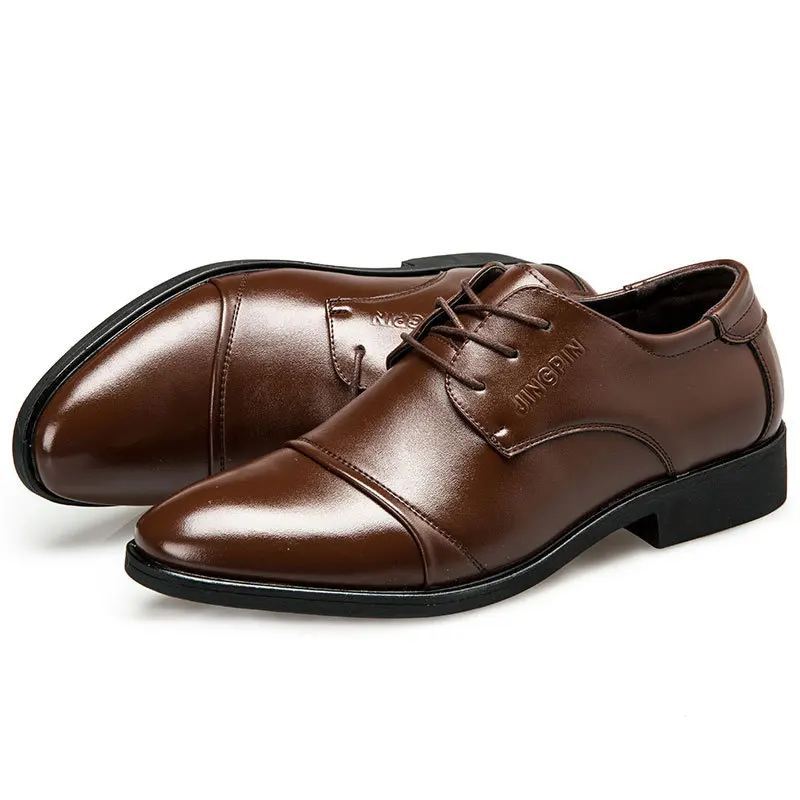 

2020 British Men's Slip On Split Leather Pointed Toe Men Dress Shoes Business Wedding Oxfords Formal Shoes For Male Size 38-48