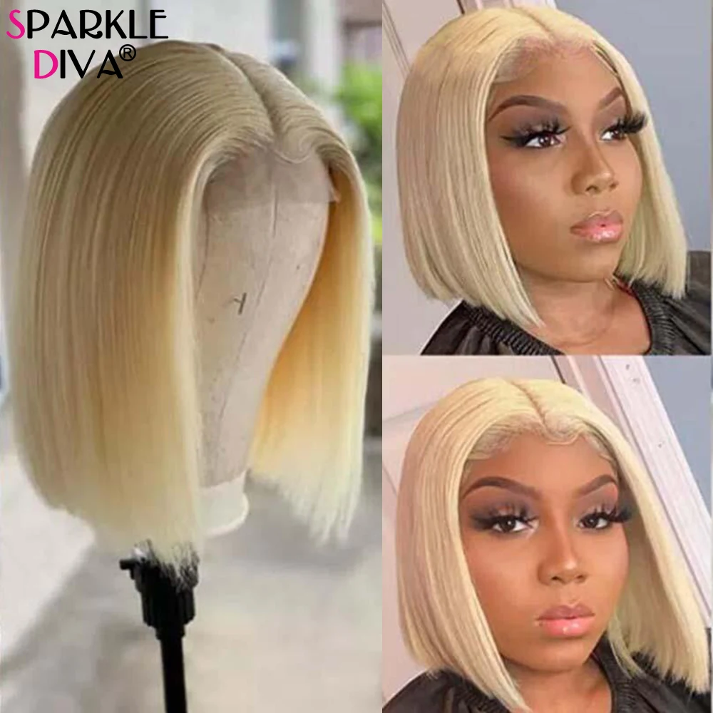 613 Blonde Short Bob Wigs Lace Front Human Hair Wigs Pre Plucked With Baby Hair Brazilian Straight Remy Hair 5*1 Lace Bob Wig