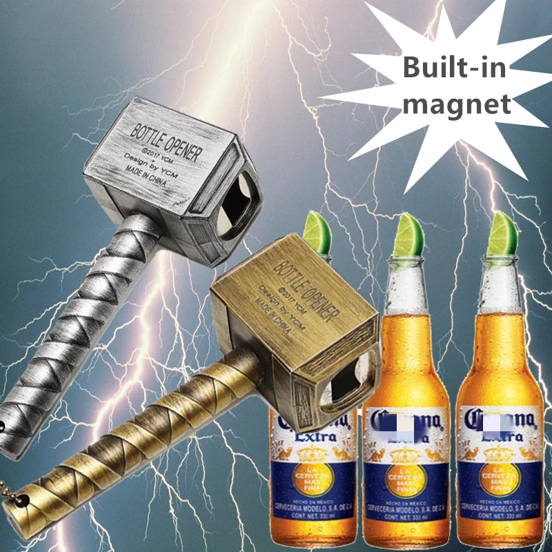 

Creative Retro Beer Bottle Openers Multifunction Hammer Of Thor Shaped Beer Corkscrew Long Handle Beer Bottle Opener With Magnet
