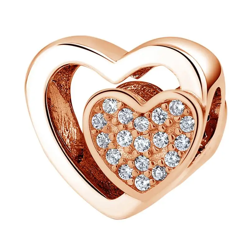 YW20585-Rose Authentic 925 Sterling Silver Beads Charm Crystal charm Rose Gold Clear CZ Fit Original Pandora Bracelet Women Diy Jewelry - Цвет: YW20585-Rose