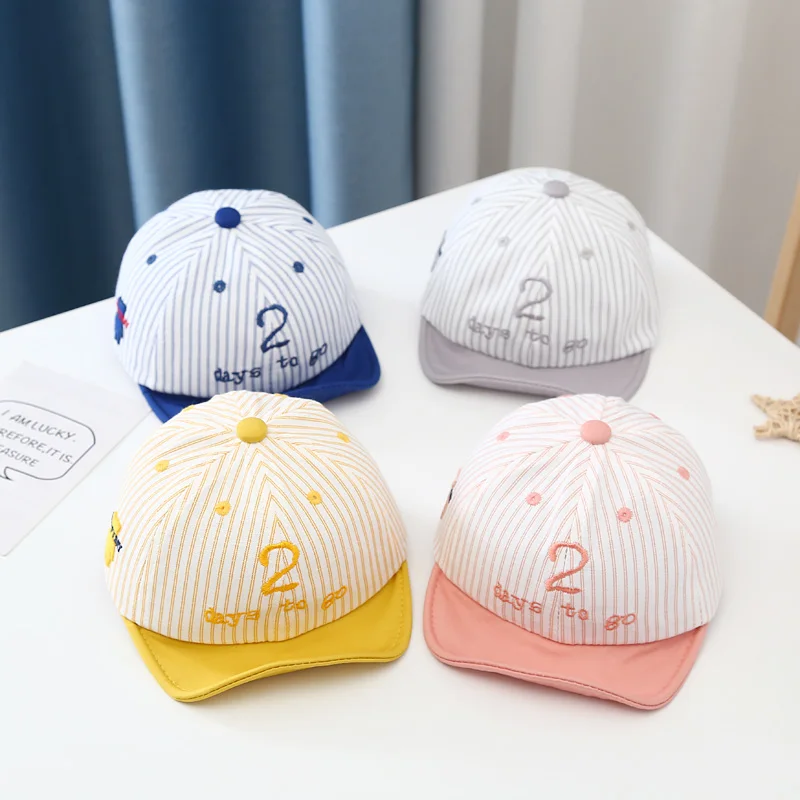 

Baby Hats Letter Embroidered Stripe Soft Cotton Baseball Caps Curved Edge Visor For Boys Girls Sun Hat