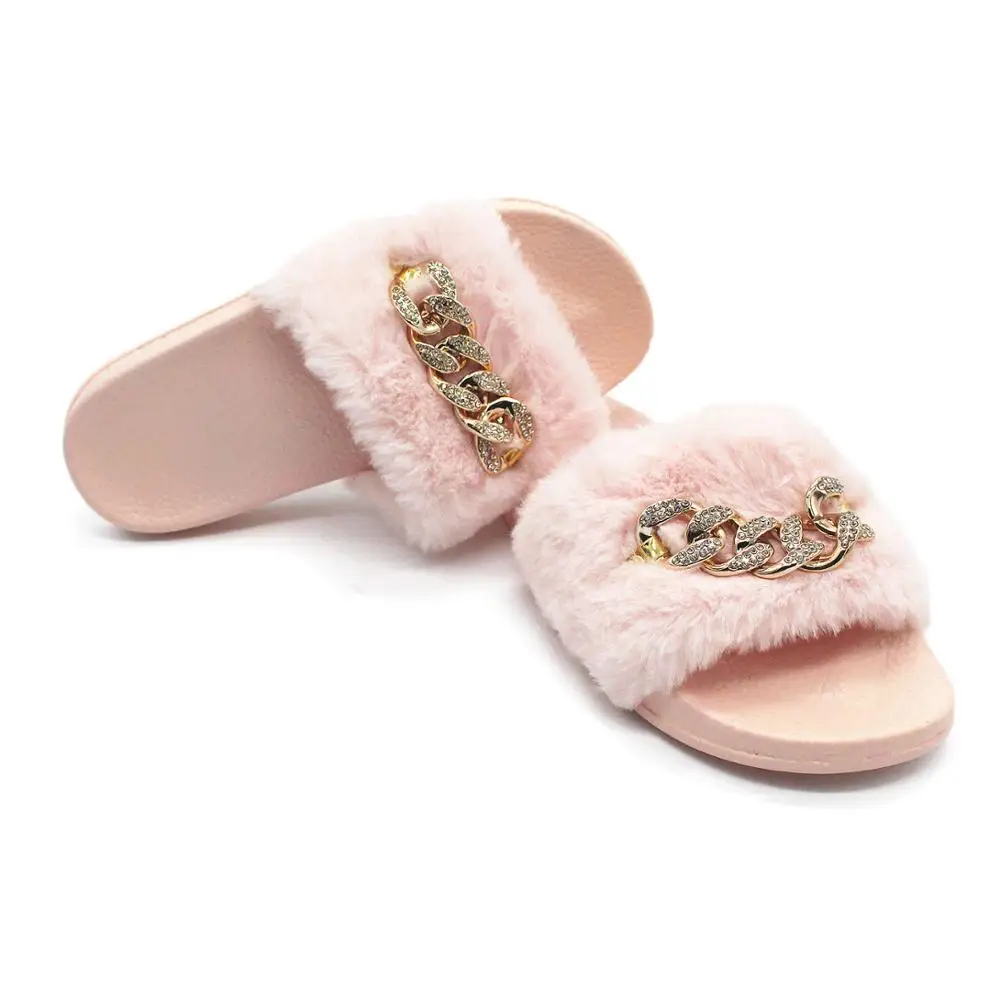 

Women Summer Furry Slippers Fashion Chain Slippers Outdoor Furry Slippers Comfortable Non-slip Ladies Slippers Indoor Flip-flops
