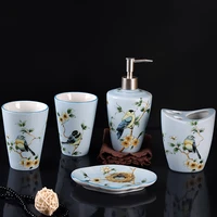 izimu new chinese ceramic bathroom supplies bathroom accessories with toothbrush holder soap dispenser tray wedding decoration