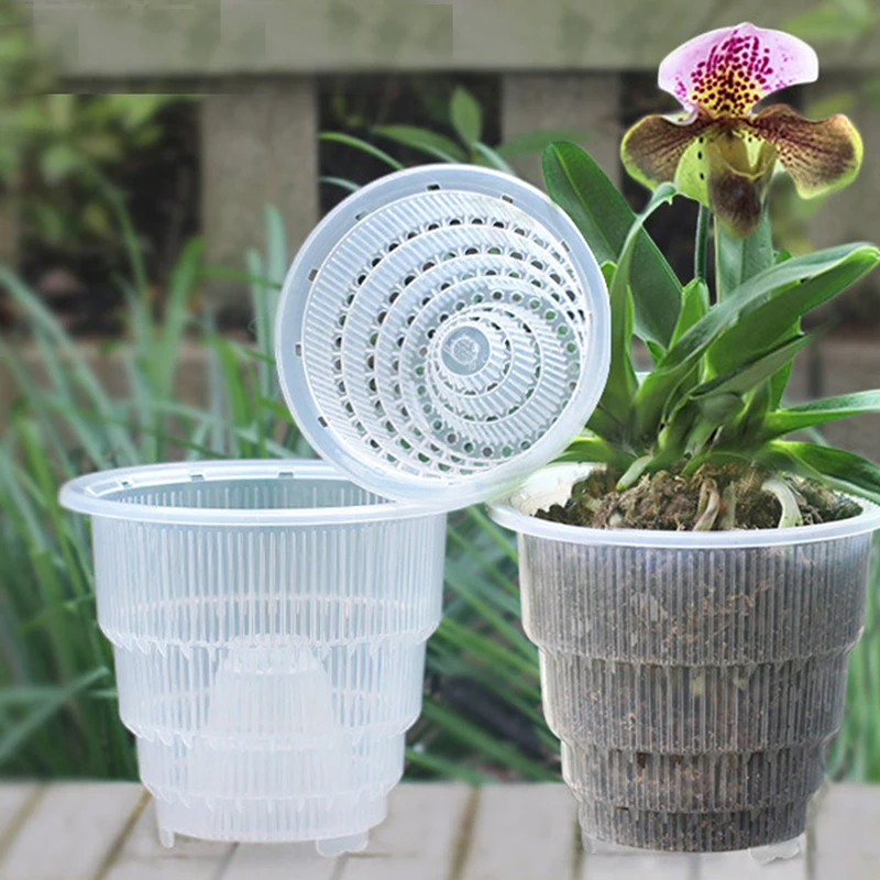 

10/12/15cm Garden Flowerpot Transparent Root-Control Breathable Resin Plastic Container Planter For Home Gardening Decor