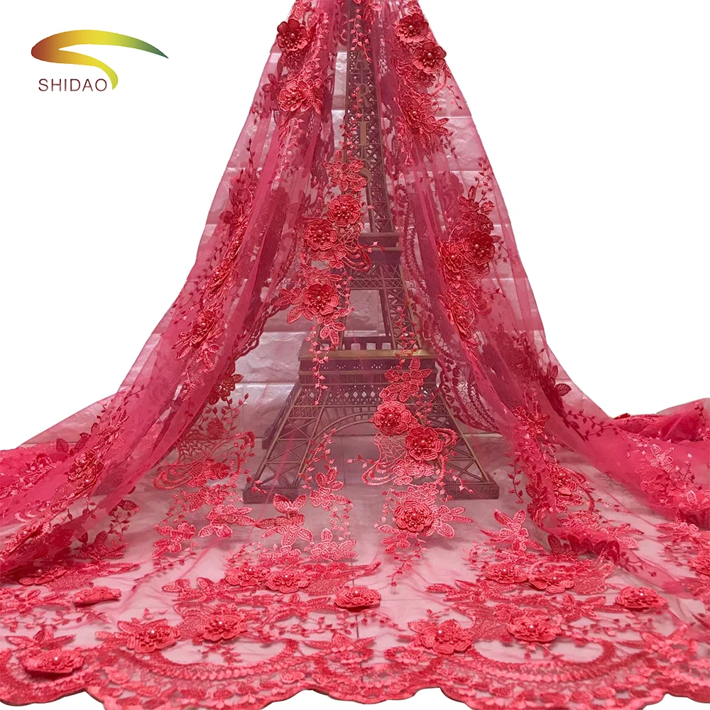 Африканская французская Тюль с вышивкой из бисера Цветочная кружевная ткань для