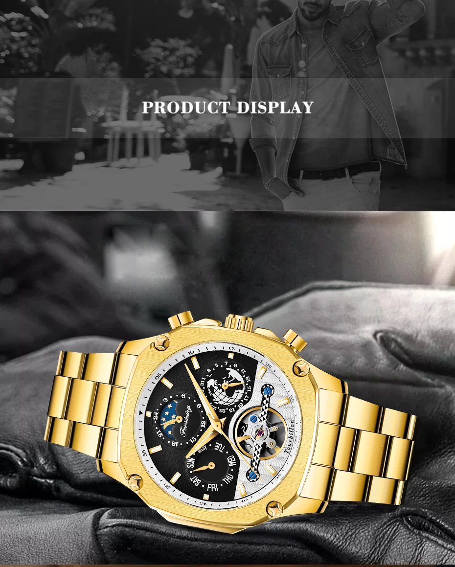 FORINING брендовые модные автоматические механические часы мужские часы Moon phase Tourbillon часы для мужчин s подарки часы Relogio Masculino